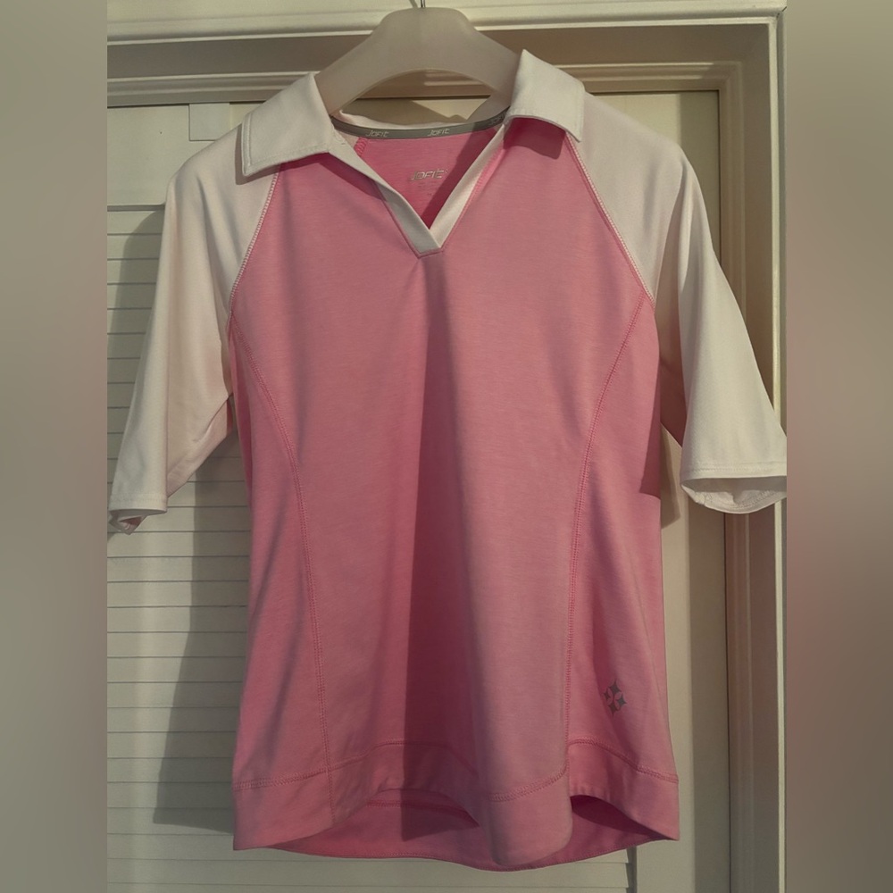 Ladies Pink & White Polo Top - Performance Short Sleeve